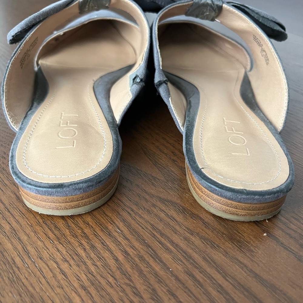 LOFT Grey Suede Bow Mules - Picture 6 of 7